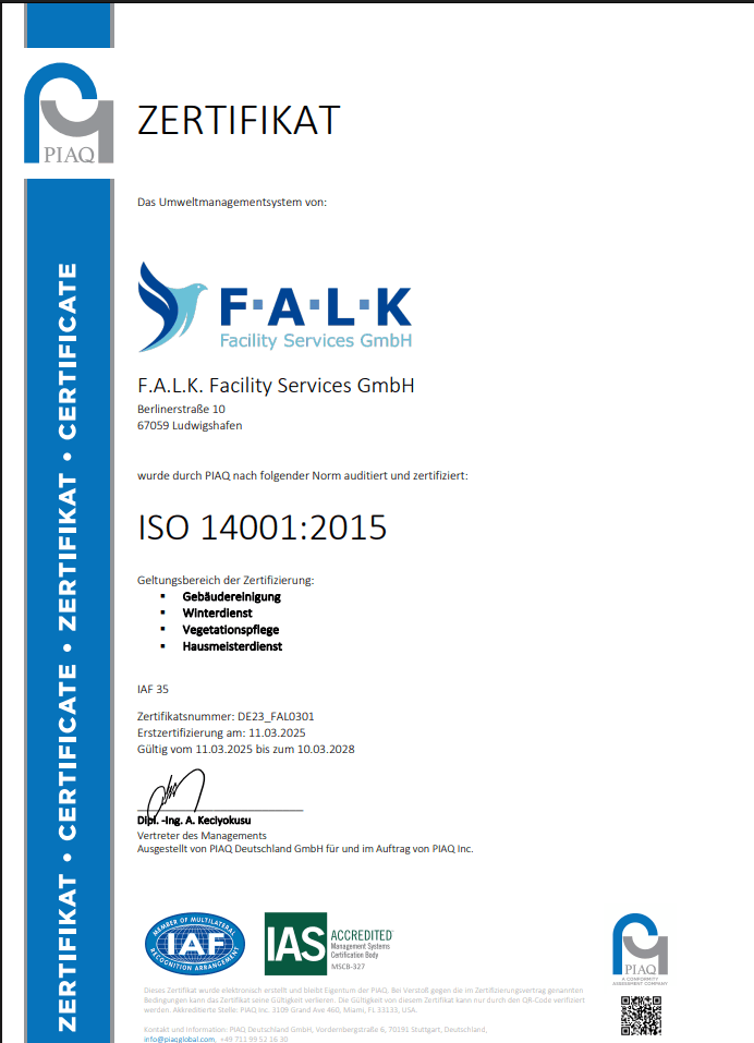 ISO 14001 Zertifikat
